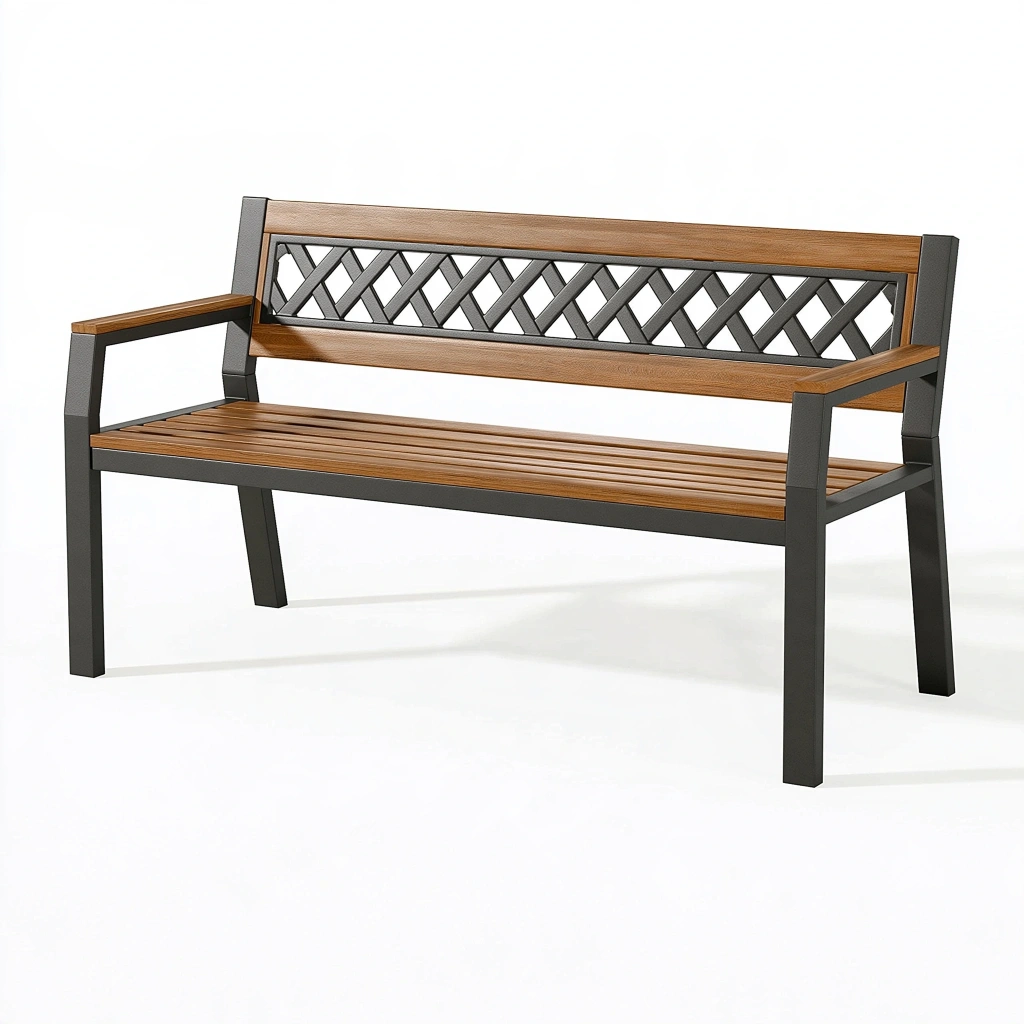 Ławka ogrodowa 120 x 60 x 85 cm z drewna i metalu brązowo-czarna dwuosobowa