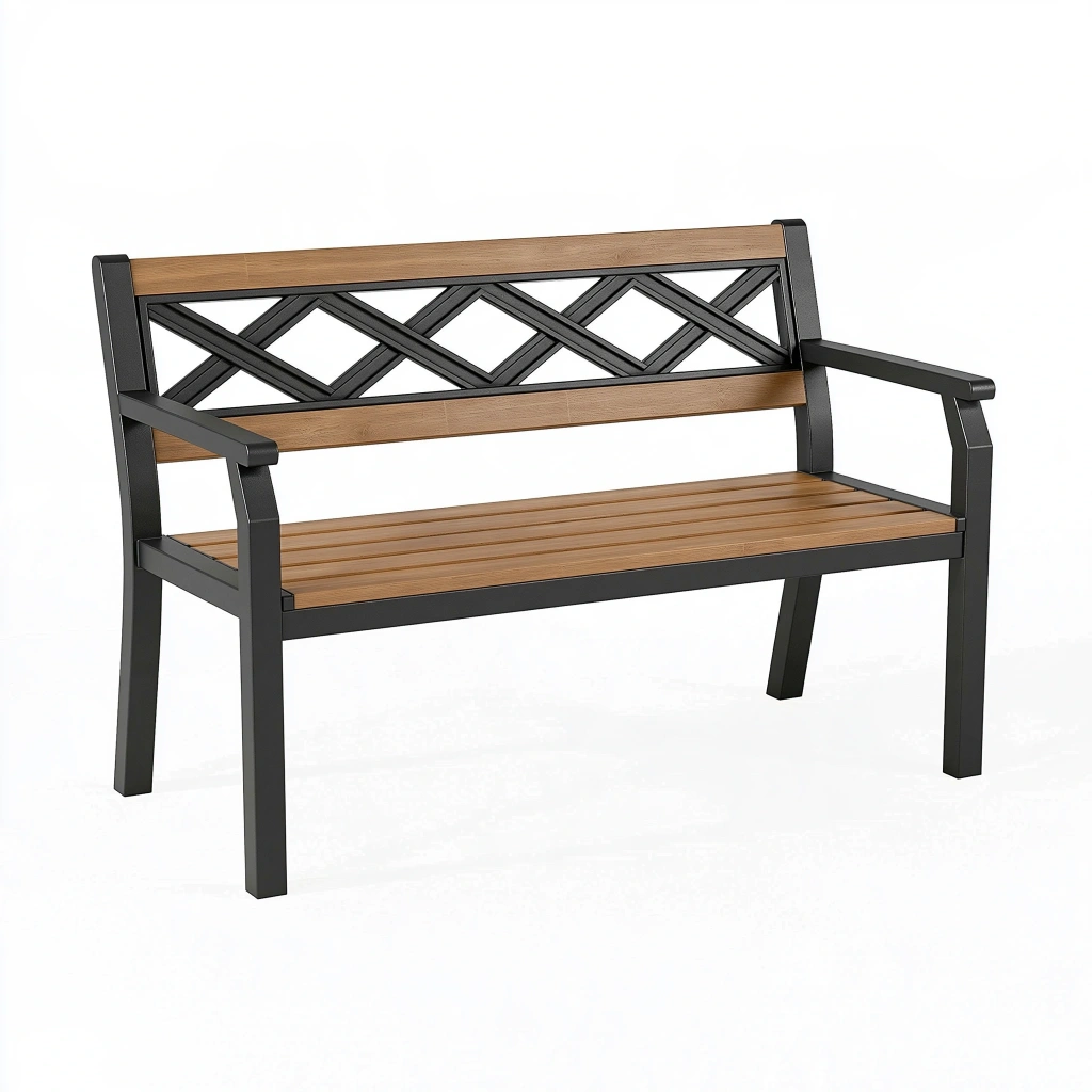 Ławka ogrodowa 120 x 60 x 90 cm metalowa brązowo-czarna z oparciem w stylu industrialnym