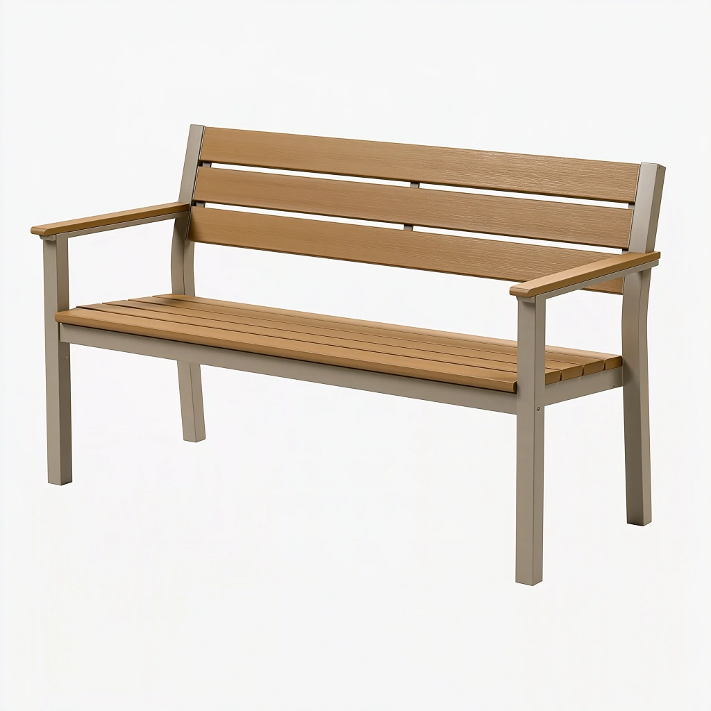 Ławka ogrodowa 120 x 60 x 85 cm metalowa brązowo-szara z oparciem i podłokietnikami
