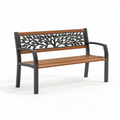 Ławka ogrodowa 125 x 60 x 85 cm metalowa brązowo-czarna z oparciem w motyw liści