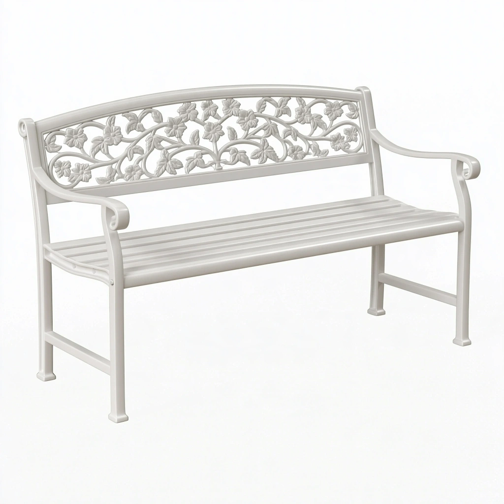 Ławka ogrodowa 120 x 60 x 90 cm metalowa biała z kwiatowym oparciem